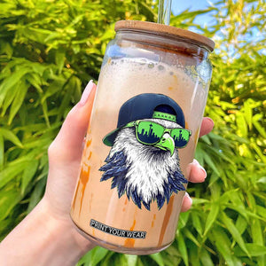 Vintage Hawk Graphic with Seattle Skyline Sunglasses Game Day Glass Can TS11 Black Print Your Wear