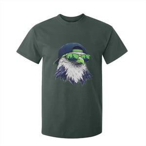 Vintage Hawk Graphic with Seattle Skyline Sunglasses Game Day T Shirt For Kid TS11 Dark Forest Green Print Your Wear