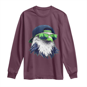 Vintage Hawk Graphic with Seattle Skyline Sunglasses Game Day Long Sleeve Shirt TS11 Maroon Print Your Wear