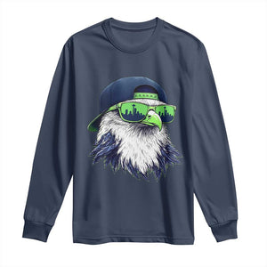 Vintage Hawk Graphic with Seattle Skyline Sunglasses Game Day Long Sleeve Shirt TS11 Navy Print Your Wear