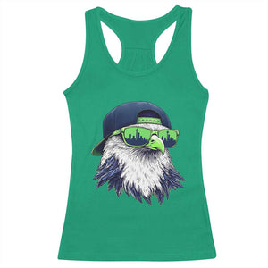 Vintage Hawk Graphic with Seattle Skyline Sunglasses Game Day Racerback Tank Top TS11 Irish Green Print Your Wear