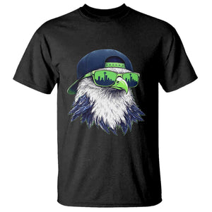 Vintage Hawk Graphic with Seattle Skyline Sunglasses Game Day T Shirt TS11 Black Print Your Wear
