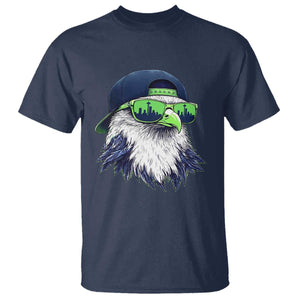 Vintage Hawk Graphic with Seattle Skyline Sunglasses Game Day T Shirt TS11 Navy Print Your Wear