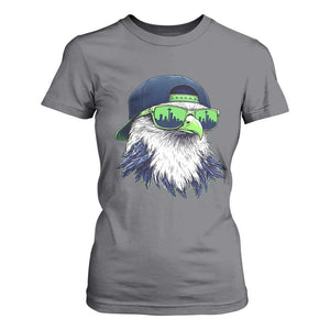 Vintage Hawk Graphic with Seattle Skyline Sunglasses Game Day T Shirt For Women TS11 Charcoal Print Your Wear