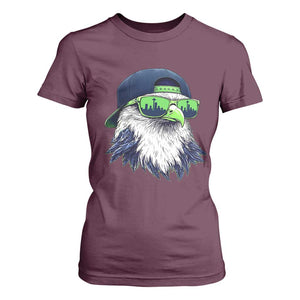 Vintage Hawk Graphic with Seattle Skyline Sunglasses Game Day T Shirt For Women TS11 Maroon Print Your Wear