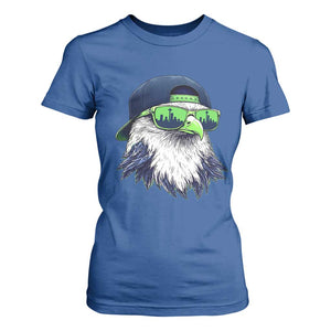 Vintage Hawk Graphic with Seattle Skyline Sunglasses Game Day T Shirt For Women TS11 Royal Blue Print Your Wear