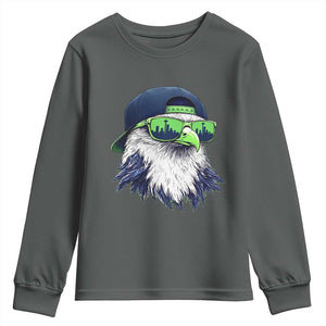 Vintage Hawk Graphic with Seattle Skyline Sunglasses Game Day Youth Sweatshirt TS11 Dark Heather Print Your Wear