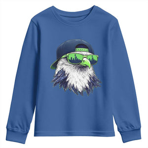 Vintage Hawk Graphic with Seattle Skyline Sunglasses Game Day Youth Sweatshirt TS11 Royal Blue Print Your Wear