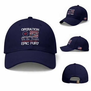 Operation Epic Fury Baseball Cap Military Bomber Stealth Jet Vintage American Flag TS11 Baseball Cap Universal Fit Dark Blue Print Your Wear