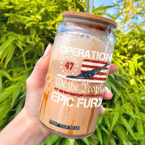 Operation Epic Fury Glass Can Military Bomber Stealth Jet Vintage American Flag TS11 Black Print Your Wear