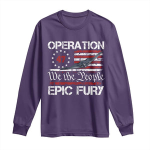 Operation Epic Fury Long Sleeve Shirt Military Bomber Stealth Jet Vintage American Flag TS11 Purple Print Your Wear
