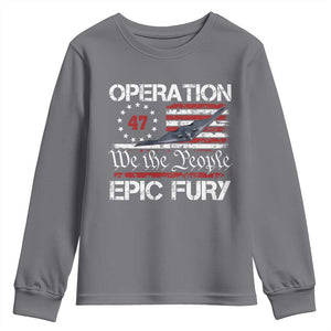 Operation Epic Fury Youth Sweatshirt Military Bomber Stealth Jet Vintage American Flag TS11 Charcoal Print Your Wear
