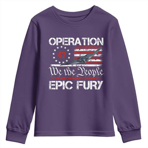 Operation Epic Fury Youth Sweatshirt Military Bomber Stealth Jet Vintage American Flag TS11 Purple Print Your Wear