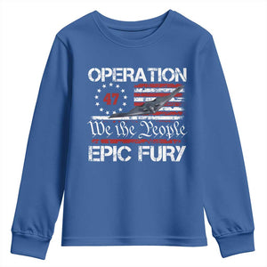 Operation Epic Fury Youth Sweatshirt Military Bomber Stealth Jet Vintage American Flag TS11 Royal Blue Print Your Wear