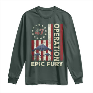 Operation Epic Fury Long Sleeve Shirt Military Tactical Warfare Stealth Jet American Flag TS11 Dark Forest Green Print Your Wear