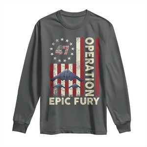 Operation Epic Fury Long Sleeve Shirt Military Tactical Warfare Stealth Jet American Flag TS11 Dark Heather Print Your Wear