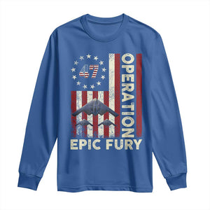 Operation Epic Fury Long Sleeve Shirt Military Tactical Warfare Stealth Jet American Flag TS11 Royal Blue Print Your Wear