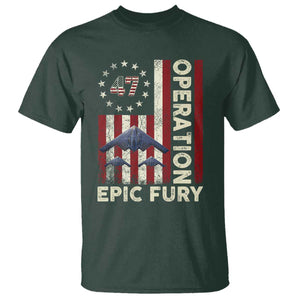 Operation Epic Fury T Shirt Military Tactical Warfare Stealth Jet American Flag TS11 Dark Forest Green Print Your Wear