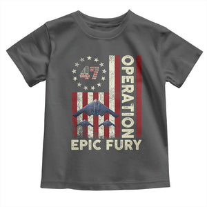 Operation Epic Fury Toddler T Shirt Military Tactical Warfare Stealth Jet American Flag TS11 Dark Heather Print Your Wear
