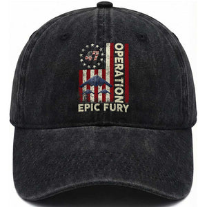 Operation Epic Fury Washed Cotton Baseball Cap Military Tactical Warfare Stealth Jet American Flag TS11 Print Your Wear