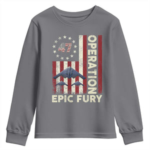 Operation Epic Fury Youth Sweatshirt Military Tactical Warfare Stealth Jet American Flag TS11 Charcoal Print Your Wear