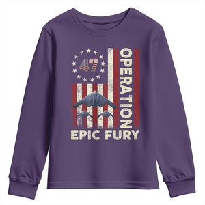 Operation Epic Fury Youth Sweatshirt Military Tactical Warfare Stealth Jet American Flag TS11 Purple Print Your Wear