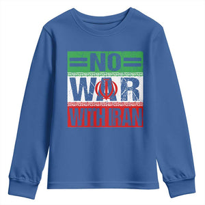 No War With Iran Youth Sweatshirt Freedom For Iranians Vintage Iran Flag TS11 Royal Blue Print Your Wear