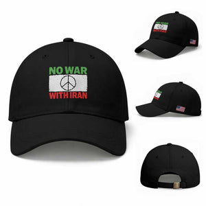 No War With Iran Baseball Cap Iranian People Support Barbed Wire Peace Sign TS11 Baseball Cap Universal Fit Black Print Your Wear