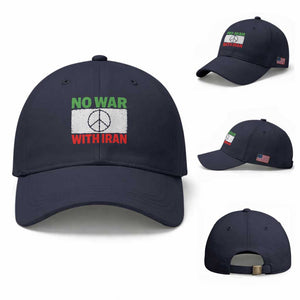 No War With Iran Baseball Cap Iranian People Support Barbed Wire Peace Sign TS11 Baseball Cap Universal Fit Navy Print Your Wear