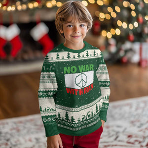 No War With Iran Ugly Christmas Sweater Iranian People Support Barbed Wire Peace Sign TS11 Forest Green Beige Print Your Wear