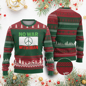 No War With Iran Ugly Christmas Sweater Iranian People Support Barbed Wire Peace Sign TS11 Red Green Print Your Wear