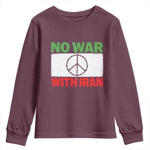 No War With Iran Youth Sweatshirt Iranian People Support Barbed Wire Peace Sign TS11 Maroon Print Your Wear