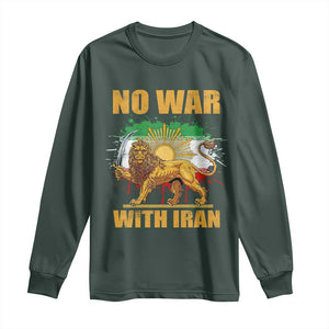 No War With Iran Long Sleeve Shirt Iran Flag Lion And Sun Persian Pride TS11 Dark Forest Green Print Your Wear