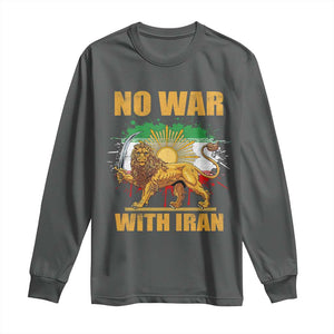 No War With Iran Long Sleeve Shirt Iran Flag Lion And Sun Persian Pride TS11 Dark Heather Print Your Wear