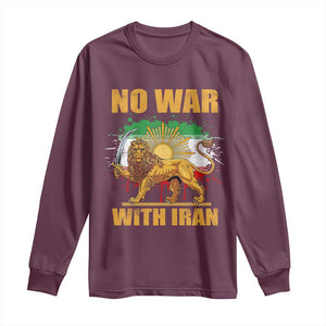 No War With Iran Long Sleeve Shirt Iran Flag Lion And Sun Persian Pride TS11 Maroon Print Your Wear