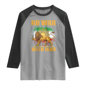 No War With Iran Raglan Shirt Iran Flag Lion And Sun Persian Pride TS11 Sport Gray Black Print Your Wear
