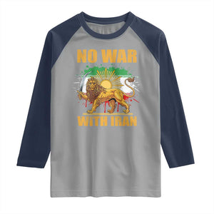 No War With Iran Raglan Shirt Iran Flag Lion And Sun Persian Pride TS11 Sport Gray Navy Print Your Wear