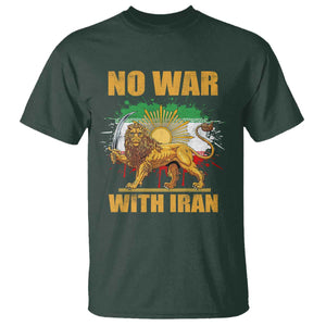 No War With Iran T Shirt Iran Flag Lion And Sun Persian Pride TS11 Dark Forest Green Print Your Wear