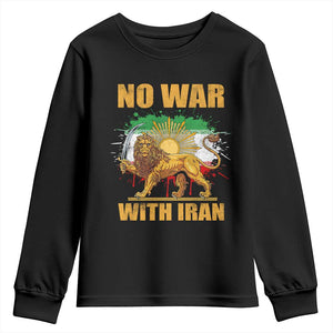 No War With Iran Youth Sweatshirt Iran Flag Lion And Sun Persian Pride TS11 Black Print Your Wear