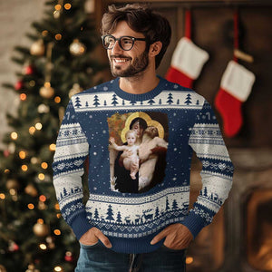 Jesus Christ and Mother Mary William Adolphe Bouguereau Art Ugly Christmas Sweater TS11 Navy Beige Print Your Wear