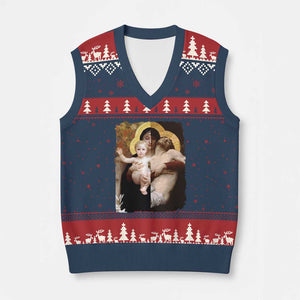 Jesus Christ and Mother Mary William Adolphe Bouguereau Art V-Neck Knit Sweater Vest TS11 Navy Red Print Your Wear