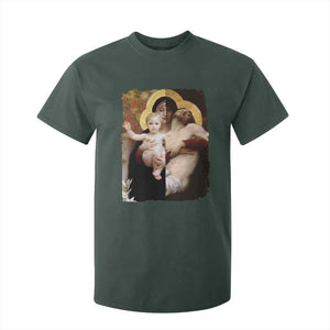 Jesus Christ and Mother Mary William Adolphe Bouguereau Art T Shirt For Kid TS11 Dark Forest Green Print Your Wear