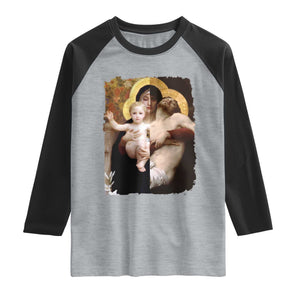 Jesus Christ and Mother Mary William Adolphe Bouguereau Art Raglan Shirt TS11 Heather Gray Black Print Your Wear