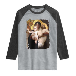 Jesus Christ and Mother Mary William Adolphe Bouguereau Art Raglan Shirt TS11 Heather Gray Heather Charcoal Print Your Wear
