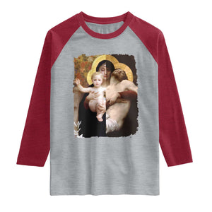 Jesus Christ and Mother Mary William Adolphe Bouguereau Art Raglan Shirt TS11 Heather Gray Heather Red Print Your Wear
