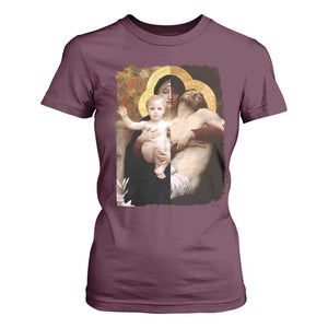Jesus Christ and Mother Mary William Adolphe Bouguereau Art T Shirt For Women TS11 Maroon Print Your Wear
