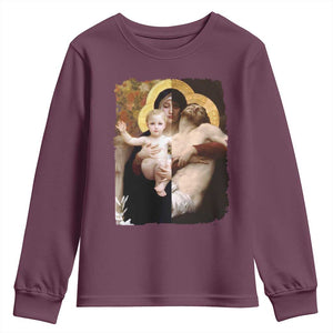 Jesus Christ and Mother Mary William Adolphe Bouguereau Art Youth Sweatshirt TS11 Maroon Print Your Wear