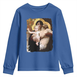 Jesus Christ and Mother Mary William Adolphe Bouguereau Art Youth Sweatshirt TS11 Royal Blue Print Your Wear