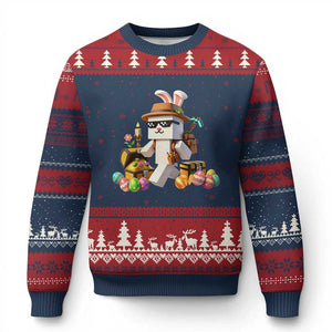 Funny Easter Day Bunny Miner Egg Video Game Ugly Christmas Sweater TS11 Navy Red Print Your Wear
