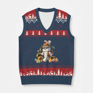 Funny Easter Day Bunny Miner Egg Video Game V-Neck Knit Sweater Vest TS11 Navy Red Print Your Wear